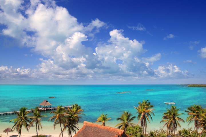 a group of people on a beach near a body of water