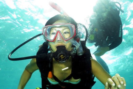 a person swimming in the water